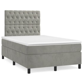 Box spring bed with light gray velvet mattress 120x190 cm by vidaXL, Beds and slatted bases - Ref: Foro24-3270013, Price: 434...