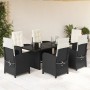 Set de comedor de jardín 7 pzas y cojines ratán sintético negro de vidaXL, Conjuntos de jardín - Ref: Foro24-3212248, Precio:...