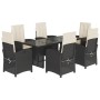 Set de comedor de jardín 7 pzas y cojines ratán sintético negro de vidaXL, Conjuntos de jardín - Ref: Foro24-3212248, Precio:...