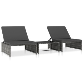 Sillas de jardín reclinables con mesa 2 uds ratán PE gris de vidaXL, Tumbonas - Ref: Foro24-47401, Precio: 174,05 €, Descuent...