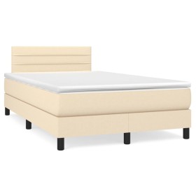 Cama box spring con colchón y luces LED tela crema 120x190 cm de vidaXL, Camas y somieres - Ref: Foro24-3270051, Precio: 385,...