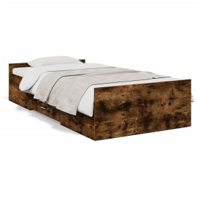 Smoked oak engineered wood bed with drawers 75x190 cm by vidaXL, Beds and slatted bases - Ref: Foro24-3280353, Price: 114,99 ...