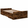 Smoked oak engineered wood bed with drawers 90x200 cm by vidaXL, Beds and slatted bases - Ref: Foro24-3280339, Price: 119,99 ...