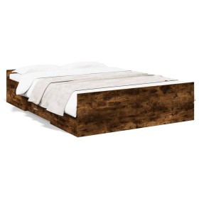 Cama con cajones madera de ingeniería roble ahumado 140x190 cm de vidaXL, Camas y somieres - Ref: Foro24-3280311, Precio: 144...