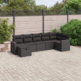 7-teiliges Garten-Esszimmerset und Kissen synthetisches Rattan schwarz von vidaXL, Gartensets - Ref: Foro24-3263501, Preis: 4...