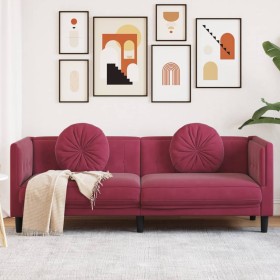 Three-seater velvet sofa with red wine cushions by vidaXL, Sofas - Ref: Foro24-372646, Price: 314,36 €, Discount: %