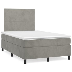 Box spring bed with mattress and LED light gray velvet 120x190 cm by vidaXL, Beds and slatted bases - Ref: Foro24-3270299, Pr...