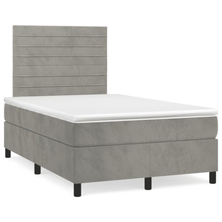 Box spring bed with mattress and LED light gray velvet 120x190 cm by vidaXL, Beds and slatted bases - Ref: Foro24-3270317, Pr...