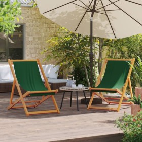 Folding beach chairs 2 units green fabric by vidaXL, Garden chairs - Ref: Foro24-3214496, Price: 105,09 €, Discount: %