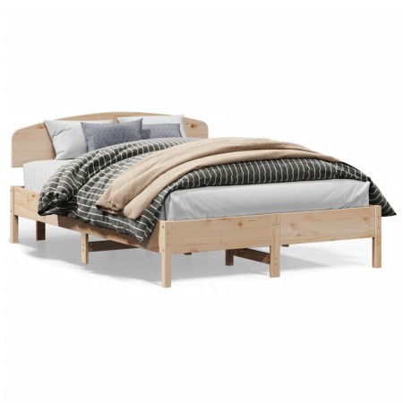 Bed frame with solid pine wood headboard 140x200 cm by vidaXL, Beds and slatted bases - Ref: Foro24-3207209, Price: 158,23 €,...