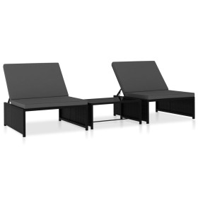 Sillas de jardín reclinables con mesa 2 uds ratán PE negro de vidaXL, Tumbonas - Ref: Foro24-47402, Precio: 208,99 €, Descuen...