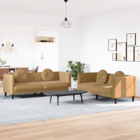 2-piece brown velvet sofa set with cushions by vidaXL, Sofas - Ref: Foro24-3209266, Price: 563,35 €, Discount: %