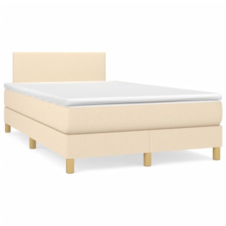 Box spring bed with mattress and LED lights cream fabric 120x190 cm by vidaXL, Beds and slatted bases - Ref: Foro24-3270079, ...