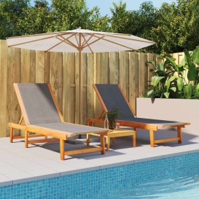 2 solid acacia wood sun loungers with black textilene. by vidaXL, Loungers - Ref: Foro24-3279247, Price: 295,99 €, Discount: %