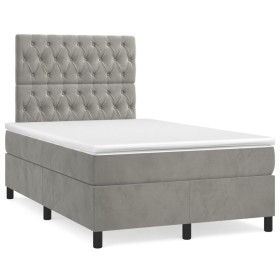 Box spring bed with mattress and LED light gray velvet 120x190 cm by vidaXL, Beds and slatted bases - Ref: Foro24-3270329, Pr...