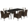 Set comedor de jardín 7 pzas con cojines ratán sintético marrón de vidaXL, Conjuntos de jardín - Ref: Foro24-3211946, Precio:...