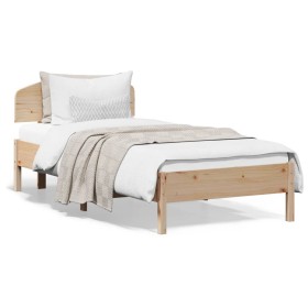 Bed frame with headboard solid pine wood 90x200 cm by vidaXL, Beds and slatted bases - Ref: Foro24-3207221, Price: 122,32 €, ...