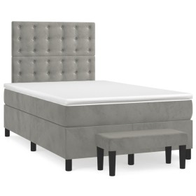 Cama box spring con colchón terciopelo gris claro 120x190 cm de vidaXL, Camas y somieres - Ref: Foro24-3270493, Precio: 459,9...