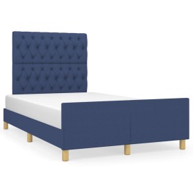 Estructura de cama con cabecero tela azul 120x190 cm de vidaXL, Camas y somieres - Ref: Foro24-3270540, Precio: 190,99 €, Des...