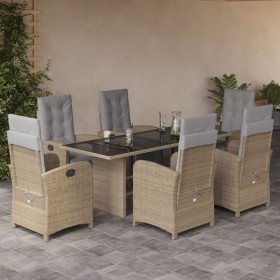 Set comedor de jardín 7 pzas con cojines ratán sintético beige de vidaXL, Conjuntos de jardín - Ref: Foro24-3212496, Precio: ...