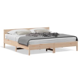 Bed frame with solid pine wood headboard 180x200 cm by vidaXL, Beds and slatted bases - Ref: Foro24-3216212, Price: 164,99 €,...