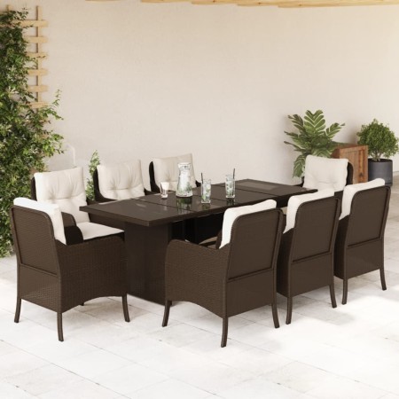 Set comedor para jardín 9 pzas y cojines ratán sintético marrón de vidaXL, Conjuntos de jardín - Ref: Foro24-3211883, Precio:...