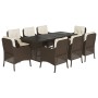 Set comedor para jardín 9 pzas y cojines ratán sintético marrón de vidaXL, Conjuntos de jardín - Ref: Foro24-3211883, Precio:...