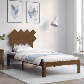 Estructura de cama con cabecero madera maciza marrón miel de vidaXL, Camas y somieres - Ref: Foro24-3193694, Precio: 116,99 €...