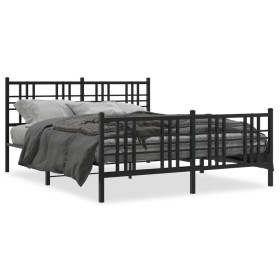 Black metal headboard and footboard bed frame 150x200 cm by vidaXL, Beds and slatted bases - Ref: Foro24-376344, Price: 128,9...