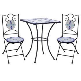 Bistro table and chairs 3 pieces blue and white ceramic mosaic by vidaXL, Garden sets - Ref: Foro24-279413, Price: 227,86 €, ...