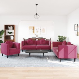 3-piece red velvet sofa set with cushions by vidaXL, Sofas - Ref: Foro24-3209251, Price: 739,99 €, Discount: %