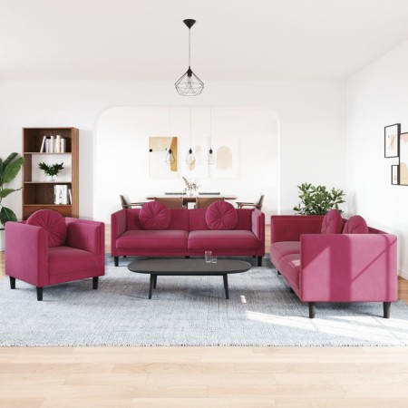 3-piece red velvet sofa set with cushions by vidaXL, Sofas - Ref: Foro24-3209251, Price: 763,06 €, Discount: %