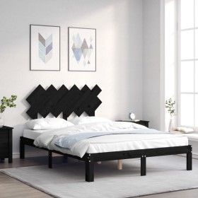 Estructura cama de matrimonio con cabecero madera maciza negro de vidaXL, Camas y somieres - Ref: Foro24-3193705, Precio: 148...