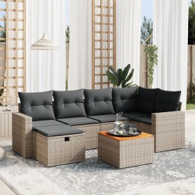 7-piece garden sofa set with gray PE rattan cushions by vidaXL, Garden sets - Ref: Foro24-3264840, Price: 447,94 €, Discount: %