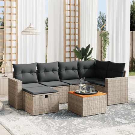 7-piece garden sofa set with gray PE rattan cushions by vidaXL, Garden sets - Ref: Foro24-3264840, Price: 454,79 €, Discount: %