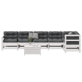 Garden furniture set 7 pieces with solid pine wood and white cushions by vidaXL, Garden sets - Ref: Foro24-3250885, Price: 71...