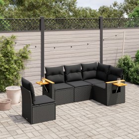 5-teiliges Gartenmöbel-Set und Kissen aus synthetischem Rattan schwarz von vidaXL, Gartensets - Ref: Foro24-3226811, Preis: 3...