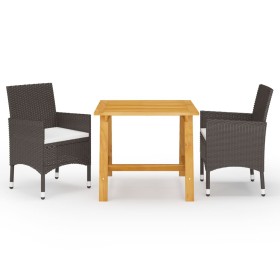 Juego de comedor de jardín 3 piezas con cojines marrón de vidaXL, Conjuntos de jardín - Ref: Foro24-3095891, Precio: 247,99 €...