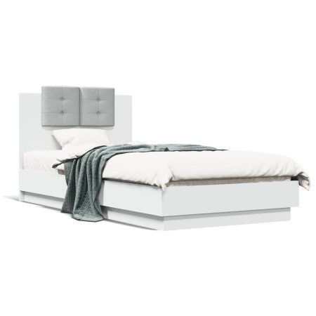 Bed frame with headboard and white LED lights 75x190 cm by vidaXL, Beds and slatted bases - Ref: Foro24-3210066, Price: 162,9...