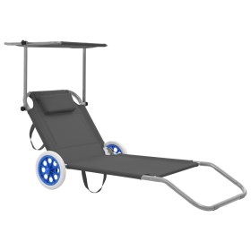 Folding lounger with awning and gray steel wheels by vidaXL, Loungers - Ref: Foro24-44325, Price: 57,99 €, Discount: %