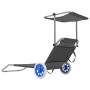 Folding lounger with awning and gray steel wheels by vidaXL, Loungers - Ref: Foro24-44325, Price: 56,92 €, Discount: %