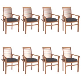 Dining chairs 8 pcs solid teak with anthracite gray cushions by vidaXL, Garden chairs - Ref: Foro24-3072988, Price: 757,99 €,...