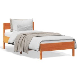 Bed frame with wax brown pine wood headboard 75x190 cm by vidaXL, Beds and slatted bases - Ref: Foro24-842785, Price: 86,99 €...