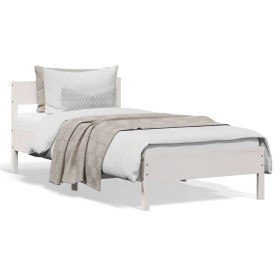 Bed frame with white pine wood headboard 90x190 cm by vidaXL, Beds and slatted bases - Ref: Foro24-842779, Price: 94,99 €, Di...