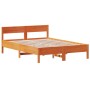 Bed frame with wax brown pine wood headboard 140x200 cm by vidaXL, Beds and slatted bases - Ref: Foro24-842753, Price: 120,54...