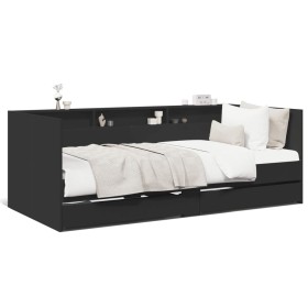 Tumbona con cajones madera de ingeniería negro 90x190 cm de vidaXL, Camas y somieres - Ref: Foro24-3280854, Precio: 211,99 €,...