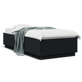 Black engineered wood bed frame 100x200 cm by vidaXL, Beds and slatted bases - Ref: Foro24-3209717, Price: 115,99 €, Discount: %