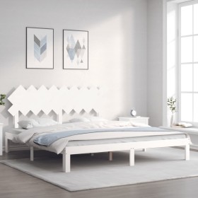 Double bed frame with white solid wood headboard by vidaXL, Beds and slatted bases - Ref: Foro24-3193742, Price: 157,99 €, Di...