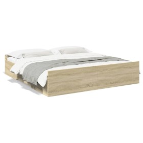 Sonoma oak engineered wood bed with drawers 180x200 cm by vidaXL, Beds and slatted bases - Ref: Foro24-3280274, Price: 154,99...