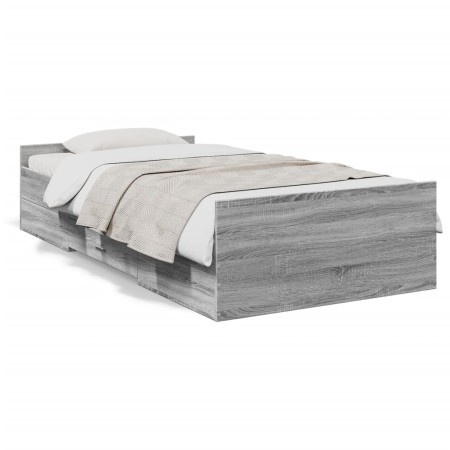 Sonoma gray engineered wood bed with drawers 100x200 cm by vidaXL, Beds and slatted bases - Ref: Foro24-3280333, Price: 126,9...